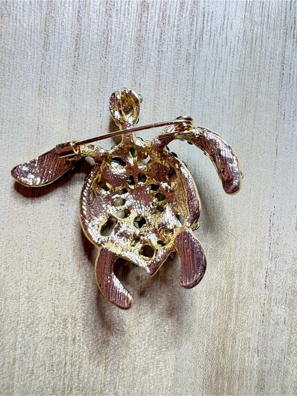 Crystal Turtle Brooch - Teal Green Rhinestone Turtle Pin